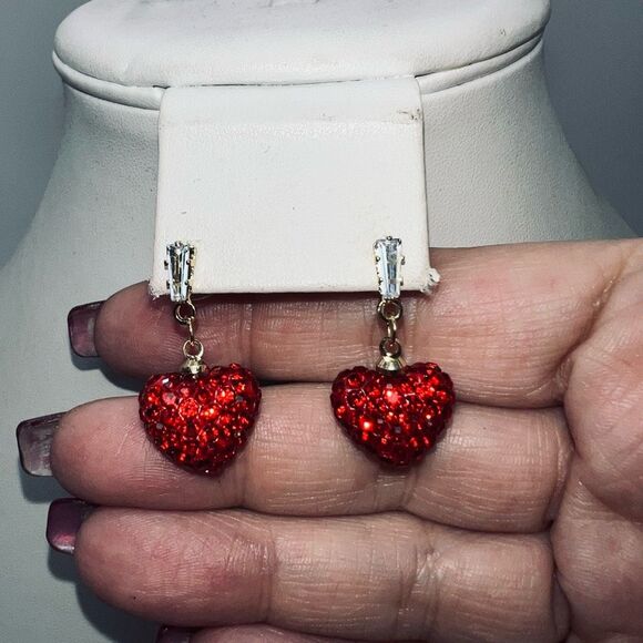 Crystal Red Heart and Clear Crystal Earrings - Picture 3 of 5